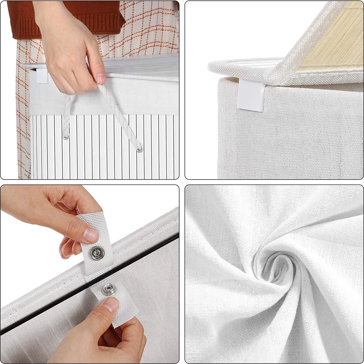 IBella Living - Wasmand Met 2 Vakken - Bamboe Wassorteerder - 100 Liter Wit 7 IBella Living - Wasmand Met 2 Vakken - Bamboe Wassorteerder - 100 Liter Wit - Afbeelding 5