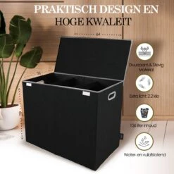 MIRI Wasmand – 3 Vakken Met Deksel – Wassorteerder – Zwart – 120 Liter – Wasbox – Opvouwbaar – Organizer Kleding – Laundry Basket -Schone Winkel 1200x1200 1885
