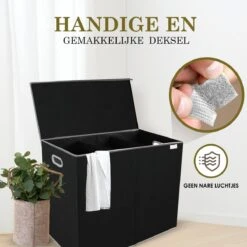MIRI Wasmand – 3 Vakken Met Deksel – Wassorteerder – Zwart – 120 Liter – Wasbox – Opvouwbaar – Organizer Kleding – Laundry Basket -Schone Winkel 1200x1200 1886