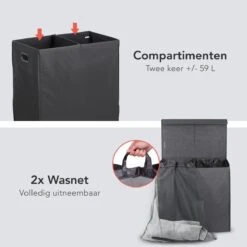 LifeGoods Dubbele Wasmand - 120L - Deksel En Handvaten - 2 Vakken - Grijs -Schone Winkel 1200x1200 1892