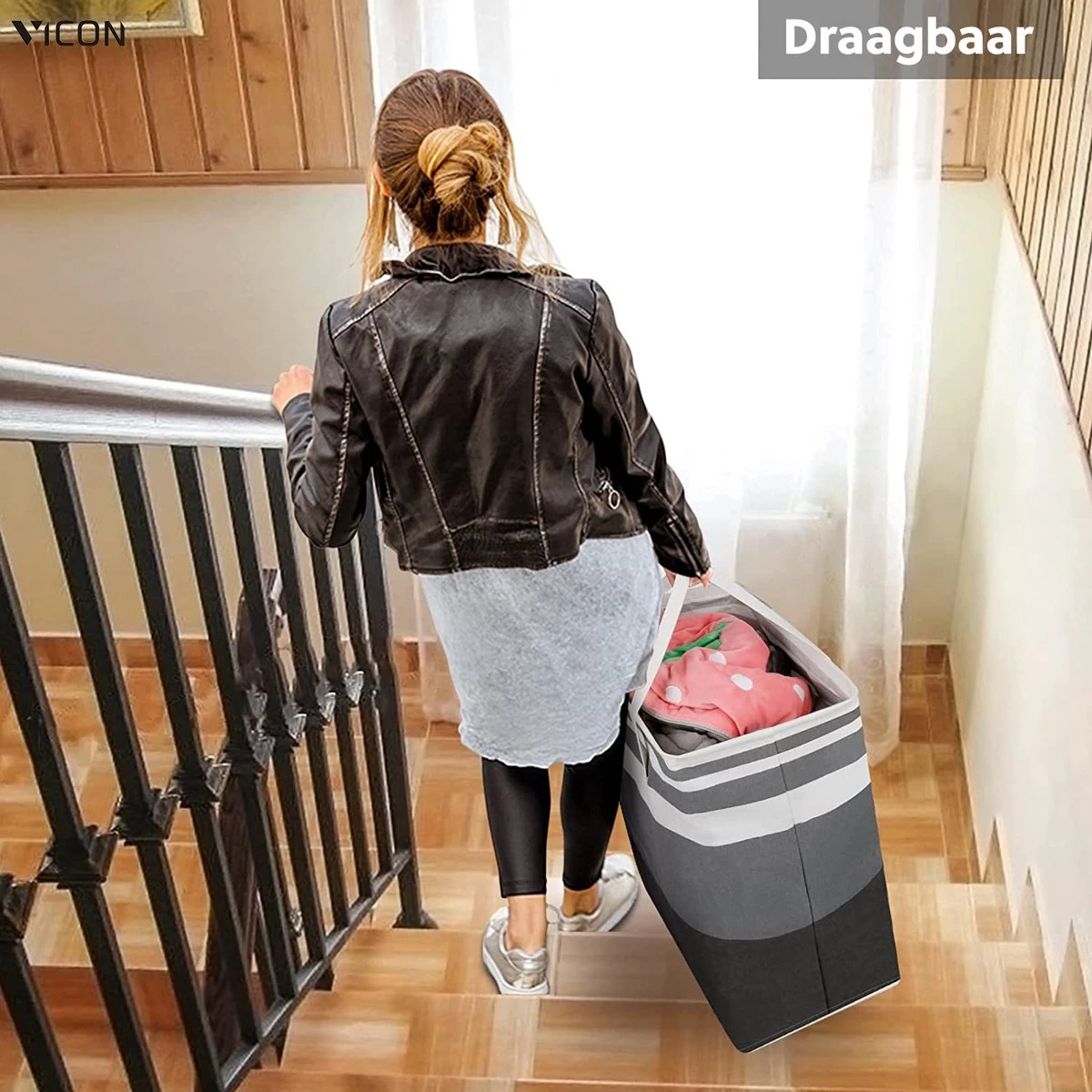 Draagbare Wasmand Met Versterkte Handgrepen - Set Van 3 X 75L Inhoud - Opvouwbaar - Waszakken Voor Wasgoed - Wassorteerder - Organizer Kleding - Wasbox 5 Draagbare Wasmand Met Versterkte Handgrepen - Set Van 3 X 75L Inhoud - Opvouwbaar - Waszakken Voor Wasgoed - Wassorteerder - Organizer Kleding - Wasbox - Afbeelding 3