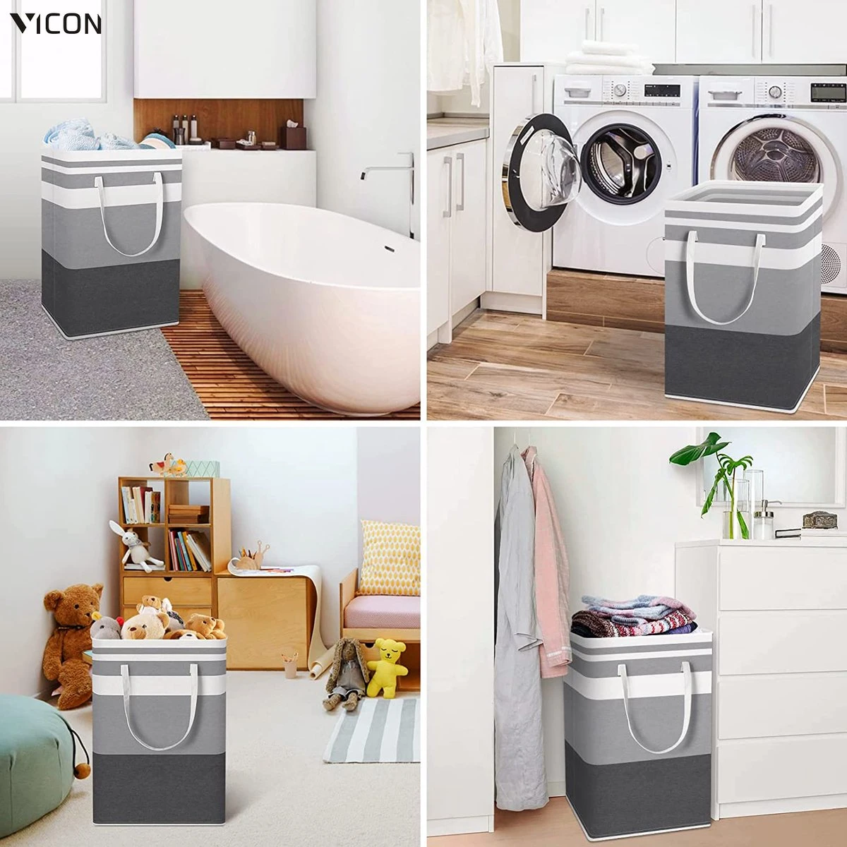 Draagbare Wasmand Met Versterkte Handgrepen - Set Van 3 X 75L Inhoud - Opvouwbaar - Waszakken Voor Wasgoed - Wassorteerder - Organizer Kleding - Wasbox 6 Draagbare Wasmand Met Versterkte Handgrepen - Set Van 3 X 75L Inhoud - Opvouwbaar - Waszakken Voor Wasgoed - Wassorteerder - Organizer Kleding - Wasbox - Afbeelding 4