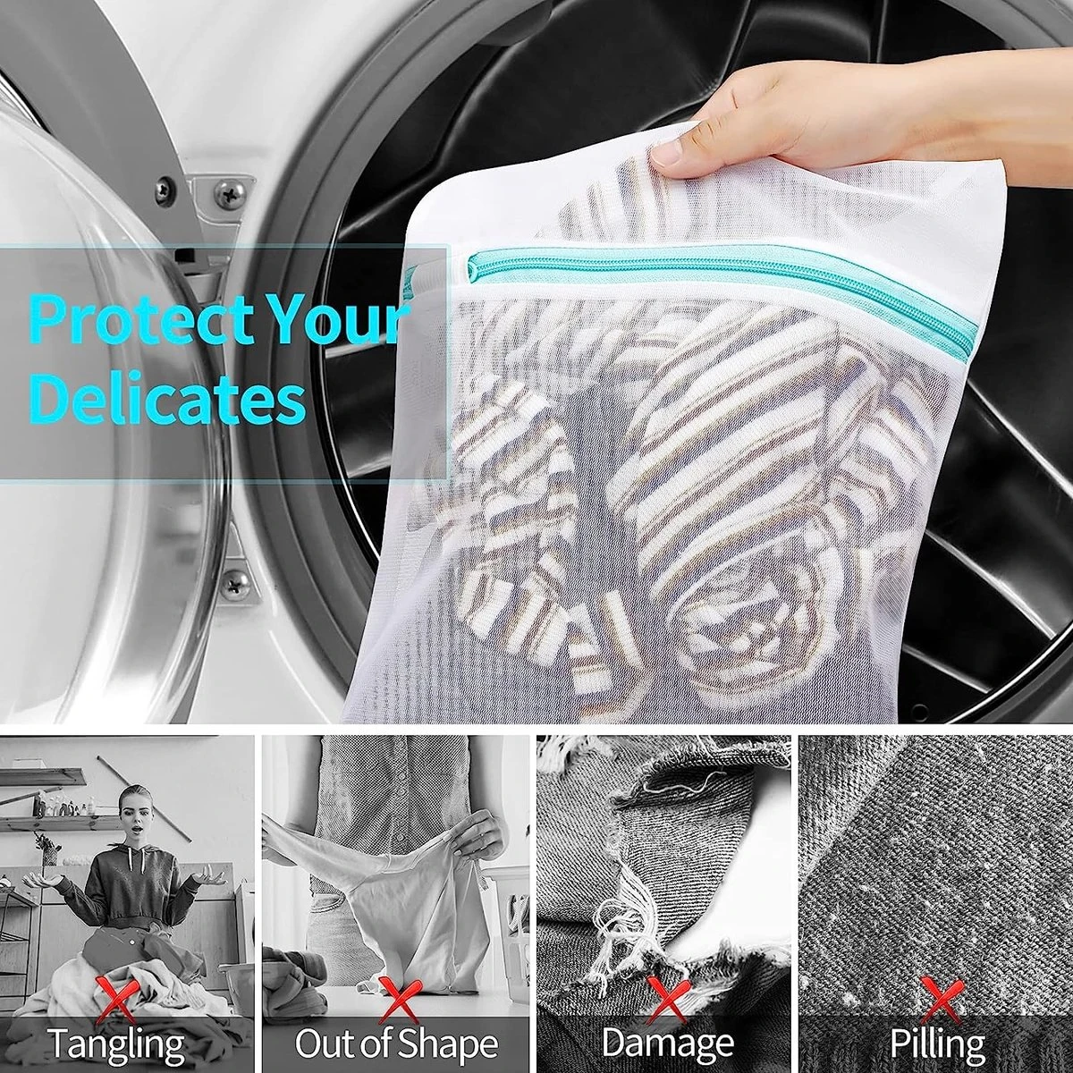 BOTC Waszakken - Wasnetten - Set Van 5 - Bescherm Je Wasgoed En Wasmachine - Transparant 13 BOTC Waszakken - Wasnetten - Set Van 5 - Bescherm Je Wasgoed En Wasmachine - Transparant - Afbeelding 11