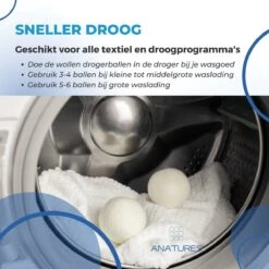 ANATURES Wollen XL Drogerballen 6 Stuks In Opbergmand – Herbruikbare Droogballen Wasdroger – Nieuw Zeelands RWS Schaapswol - Wasdrogerballen Duurzaam – Natuurlijke Wasverzachter -Schone Winkel 1200x1200 816