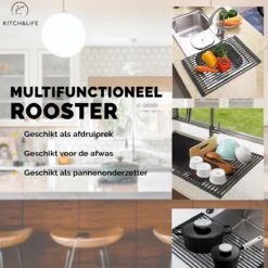 Kitch&Life Afdruiprek Oprolbaar - Mat Zwart - Pannenonderzetter - Afdruipmat - Keukenrek 3-in-1 -Schone Winkel 1200x1200 952