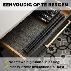Kitch&Life Afdruiprek Oprolbaar - Mat Zwart - Pannenonderzetter - Afdruipmat - Keukenrek 3-in-1 -Schone Winkel 1200x1200 955