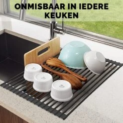 Kitch&Life Afdruiprek Oprolbaar - Mat Zwart - Pannenonderzetter - Afdruipmat - Keukenrek 3-in-1 -Schone Winkel 1200x1200 956