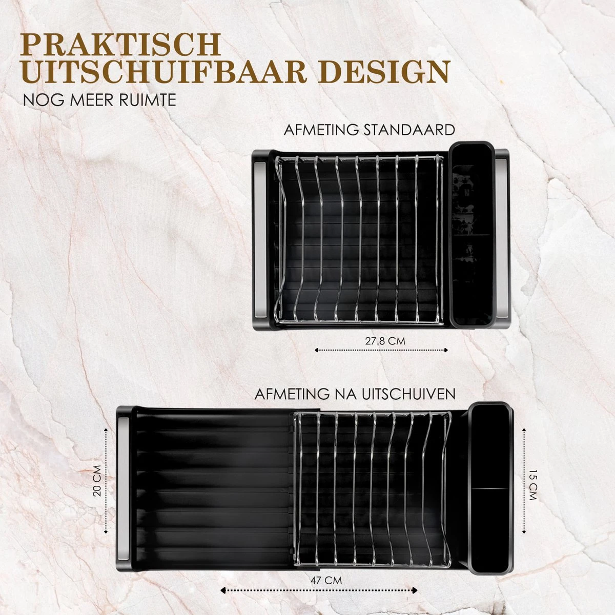 MIRI Afdruiprek – Afwasrek – Uitschuifbaar – Met Lekbak In Gootsteen – Afwas – Roestvrij Staal – Zwart 5 MIRI Afdruiprek – Afwasrek – Uitschuifbaar – Met Lekbak In Gootsteen – Afwas – Roestvrij Staal – Zwart - Afbeelding 3