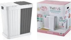 Sumpas - Wasmand - 2 Vakken - Met Touch Deksel - 80 Liter - Antraciet/Wit - 100% Gerecycled Plastic -Schone Winkel 1200x669 3