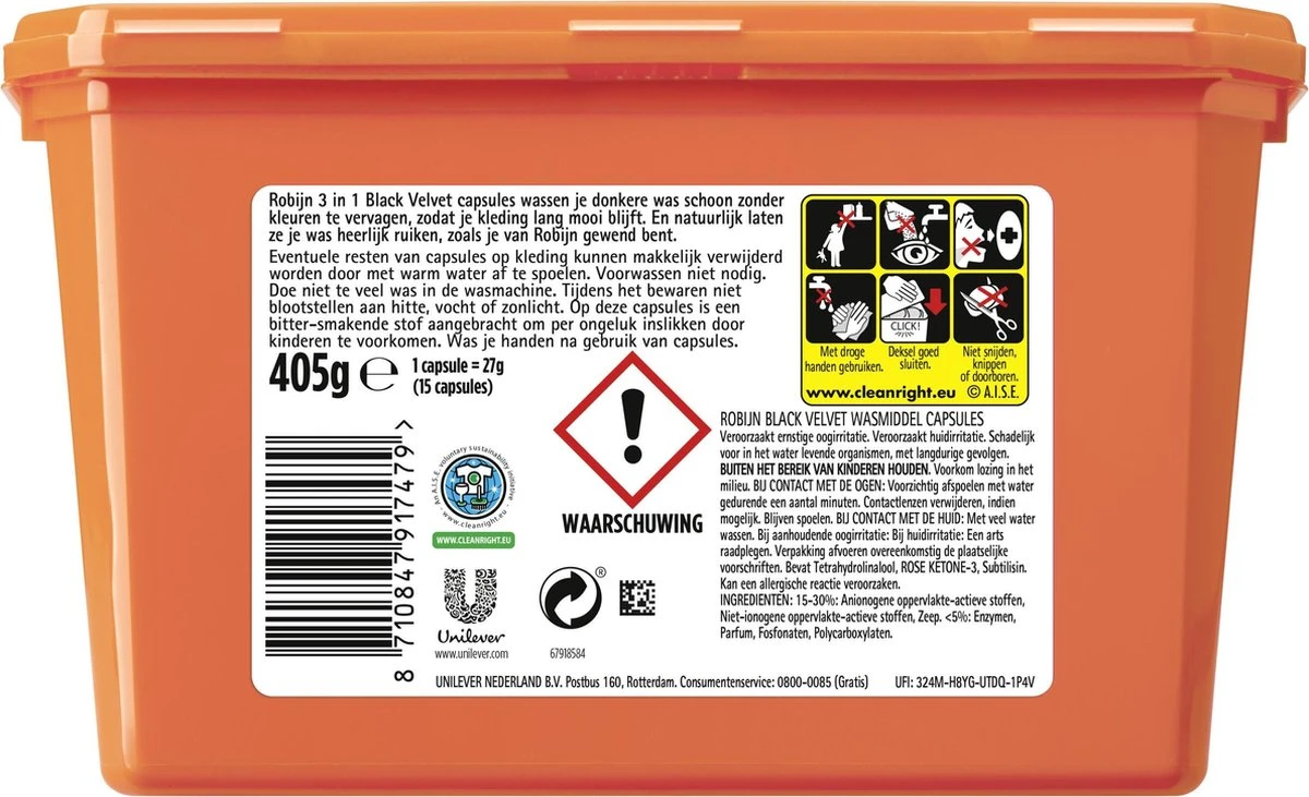 Robijn Color Black Velvet En Stralend Wit 3-in-1 Wascapsules Pakket - 3 X 15 Wasbeurten - Voordeelverpakking 5 Robijn Color Black Velvet En Stralend Wit 3-in-1 Wascapsules Pakket - 3 X 15 Wasbeurten - Voordeelverpakking - Afbeelding 3