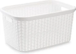 Kunststof Open Rotan Mand Van 35 Liter In Het Wit - Badkamer Wasmand/opslag Manden - 53 X 36 X 26 Cm