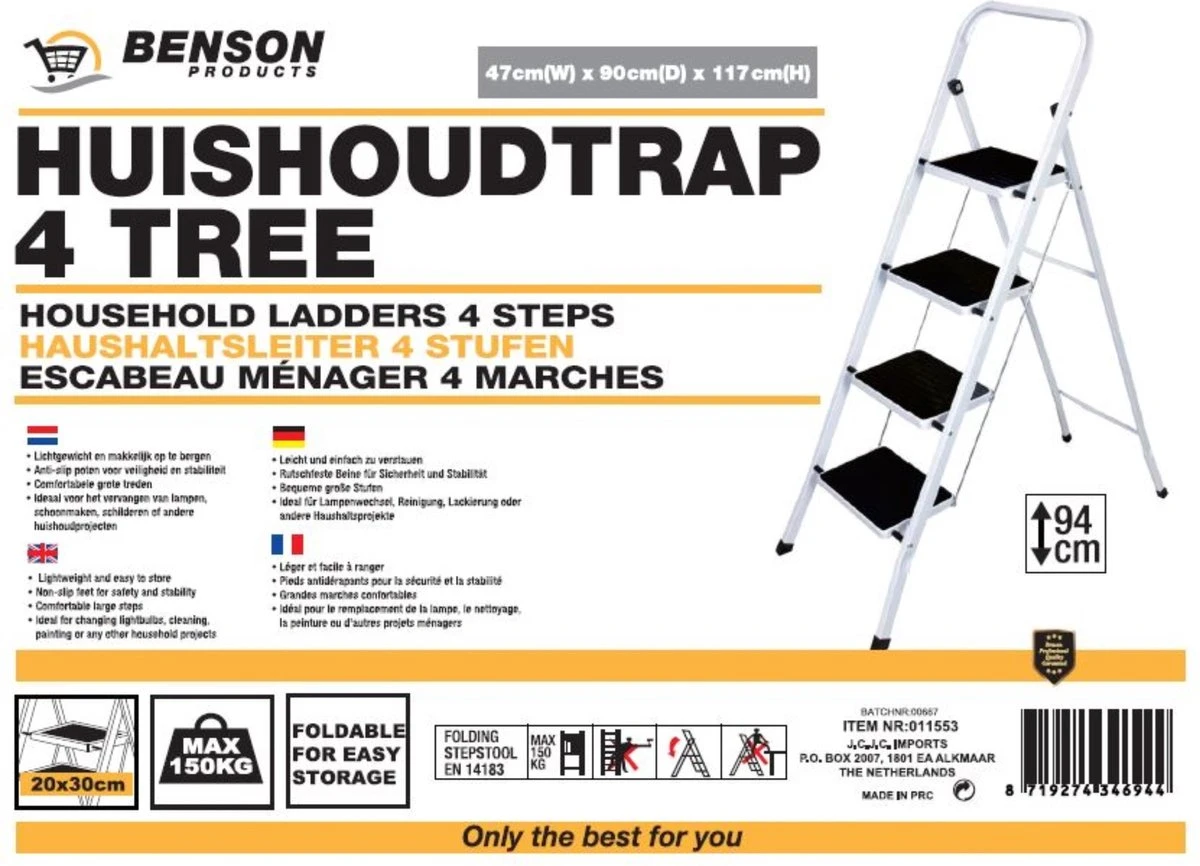 Benson Huishoudtrap 4 Treden - Anti Slip 8 Benson Huishoudtrap 4 Treden - Anti Slip - Afbeelding 6
