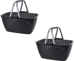Merkloos 2x Antraciet Grijze Wasmanden Met Hengsel 27 Liter 43 X 30 Cm - Huishoud Producten - Huishouding - De Was Doen - Wasgoed Sorteren/verzamelen - Wasgoedmanden - Wasmanden