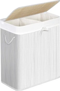 IBella Living - Wasmand Met 2 Vakken - Bamboe Wassorteerder - 100 Liter Wit