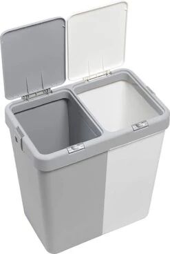 Motek® - Wasmand - 2 Vakken Met Deksel - Met Touch Deksel - Gemaakt Van 100% Gerecycled Kunststof - 80 L - Wasmand Met Deksel - Wassorteerder - Grijs - Wit -Schone Winkel 806x1200 2