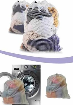 Wasnet Waszak - Groot - XL - 60 X 80 CM - Wit - Treksysteem - Trekbandsluiting - Polyester - Laundry Bag -Schone Winkel 832x1200