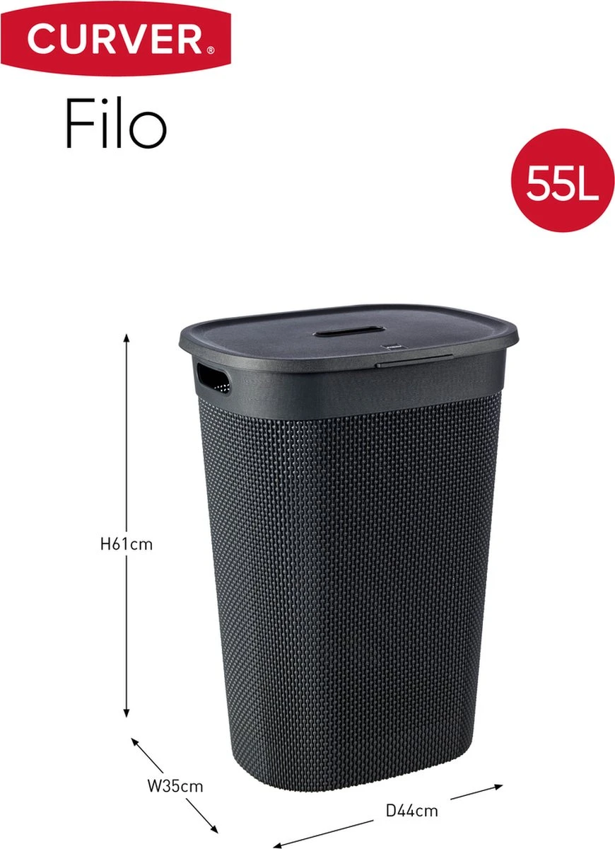Curver Filo Wasmand Met Deksel 55L - Donkergrijs 4 Curver Filo Wasmand Met Deksel 55L - Donkergrijs - Afbeelding 2