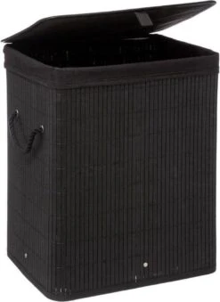 Mdxl® Bamboe Wasmand Zwart / Badkamer / Opvouwbaar / Mand Voor Wasgoed / Met Deksel / Met Handvaten / 60L