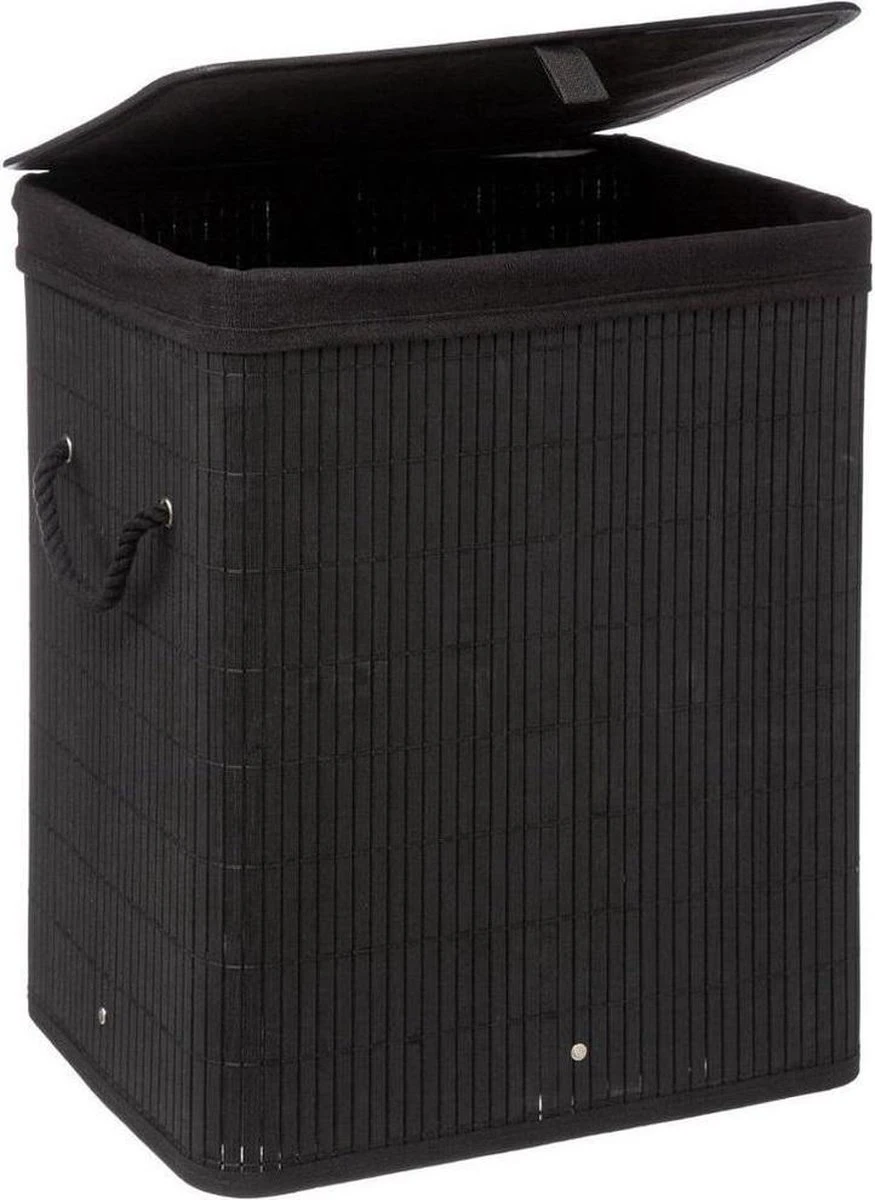 Mdxl® Bamboe Wasmand Zwart / Badkamer / Opvouwbaar / Mand Voor Wasgoed / Met Deksel / Met Handvaten / 60L 3 Mdxl® Bamboe Wasmand Zwart / Badkamer / Opvouwbaar / Mand Voor Wasgoed / Met Deksel / Met Handvaten / 60L