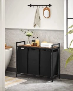 Merkloos Soph & Tess Wasmand 3 Vakken – Wassorteerder Met Uitschuifbare Waszakken - Bruin En Zwart -Schone Winkel 960x1200 7