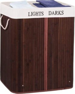 Springos Dubbele Wasmand | 2 Vakken Met Deksel | Opvouwbaar | 100 Liter | Met Uitneembare Waszak | Wasmand | Bruin -Schone Winkel 961x1200 1