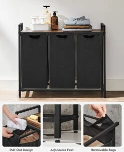 Merkloos Soph & Tess Wasmand 3 Vakken – Wassorteerder Met Uitschuifbare Waszakken - Bruin En Zwart -Schone Winkel 980x1200 1