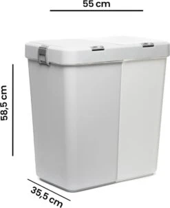 Motek® - Wasmand - 2 Vakken Met Deksel - Met Touch Deksel - Gemaakt Van 100% Gerecycled Kunststof - 80 L - Wasmand Met Deksel - Wassorteerder - Grijs - Wit -Schone Winkel 982x1200 2